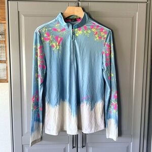 Sunsense Jamie Sadock Painted Floral Print Long Sleeve ½ Zip Golf Shirt,Blue,M